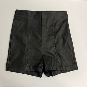 AKIRA High Waisted Shiny Faux Leather Shorts-Black